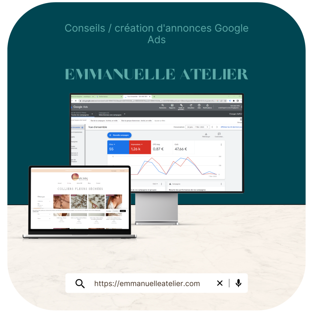 Création de campagnes google ads pour Emmanuelle atelier